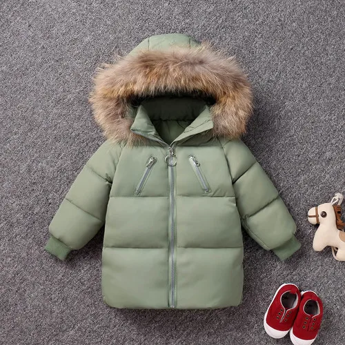 Новая зимняя куртка-пуховик с воротником из натурального меха для мальчиков и девочек белое плотное пальто на утином пуху - Цвет: Зеленый