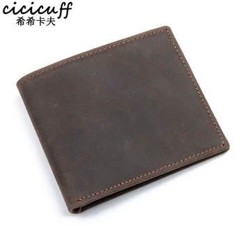 

Short Wallet Men Credit Card Holder Bifold Genuine Crazy Horse Leather Vintage Man Purse Multi Card Slots Cowhide Leather Wallet