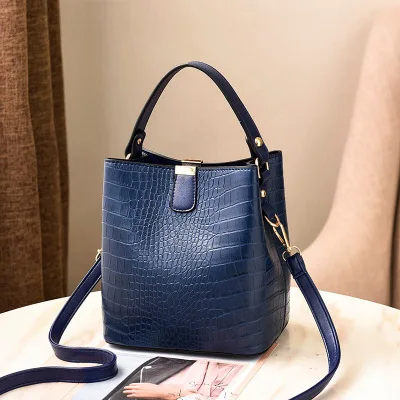 Beibaobao Ретро Аллигатор ведро сумки женская сумка с текстурой под кожу крокодила емкость Повседневная крокодиловая сумка через плечо - Цвет: blue