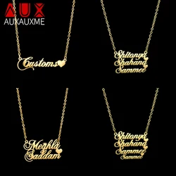 Auxauxme Custom Multi Names Heart Pendant Necklace Stainless Steel Personalized Nameplate for Family Couple Jewelry Gifts