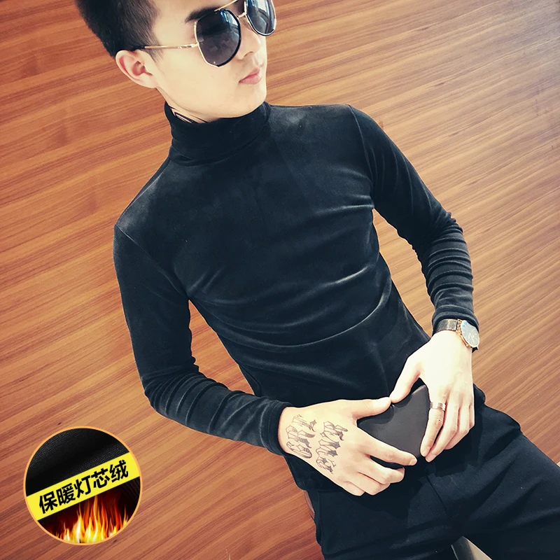 Winter Gold Velvet Thick High Collar T-shirt Men Warm Slim Fashion Casual Long-sleeved T Shirt Men Streetwear T-shirt Man Tops Winter Gold Velvet Thick High Collar T-shirt Men Warm Slim Fashion Casual Long-sleeved T Shirt Men Streetwear T-shirt Man Tops