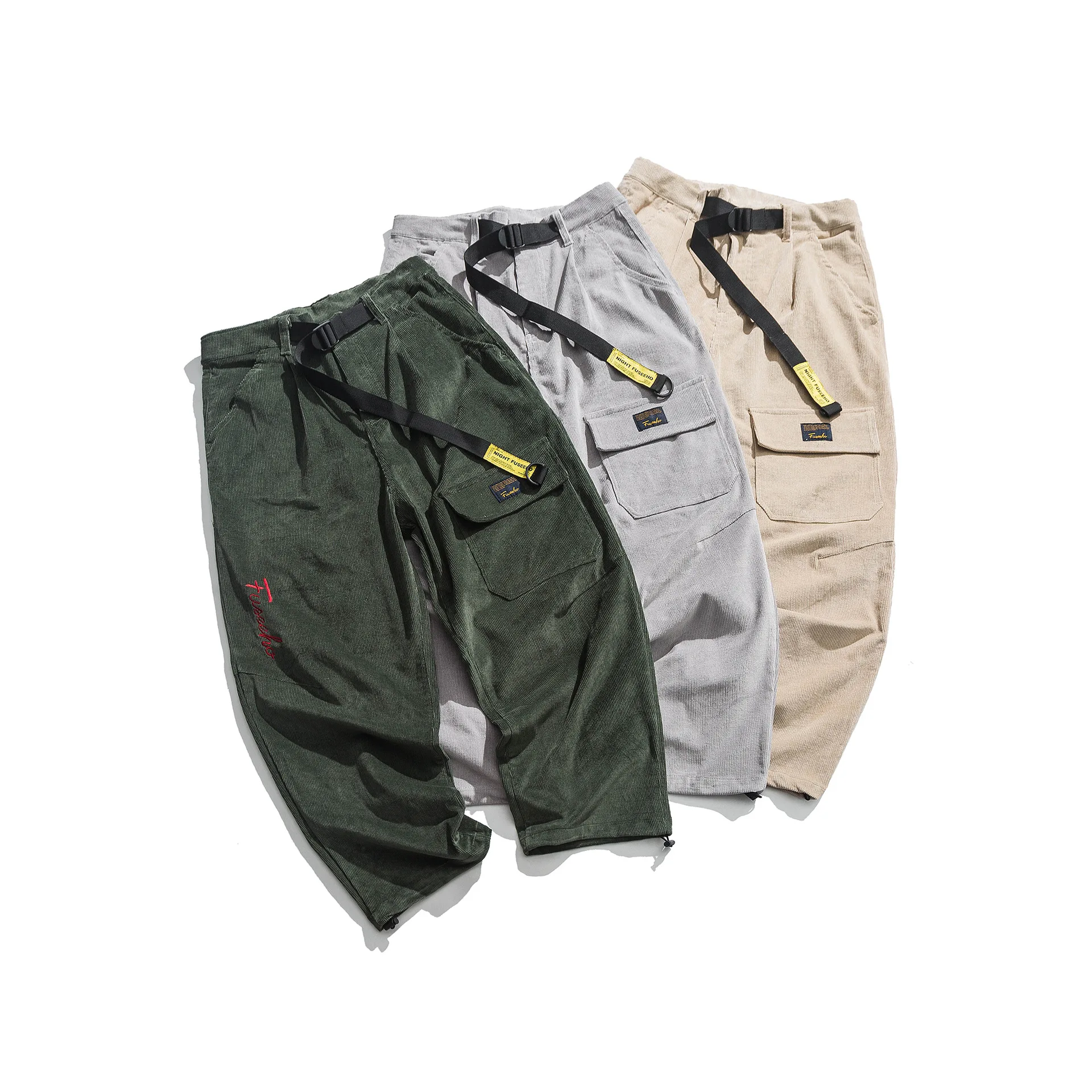 

City Where the Product Origional Autumn New Style Corduroy Closing Bib Overall Multi-pockets Lace-up Casual Pants Capri Pants