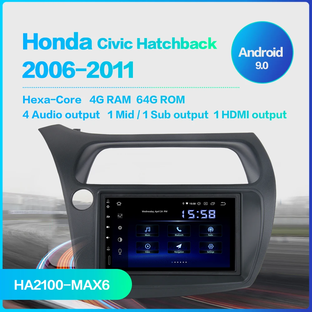 Best Dasaita 7" HD Touch screen Car Android 9.0 Radio GPS Player Navi for Honda Civic Hatchback 2006-2011 Autostereo audio TDA7850 2