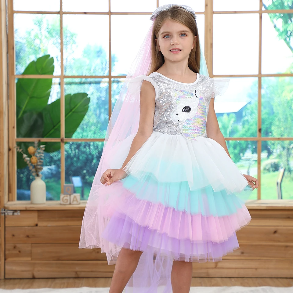 Robe Licorne À Longue Queue Pour Filles, Tenue De Fête D'anniversaire,  Élégante, Costume De Princesse De Carnaval, Bandeau, Arc-en-ciel Pastel -  Robes - AliExpress