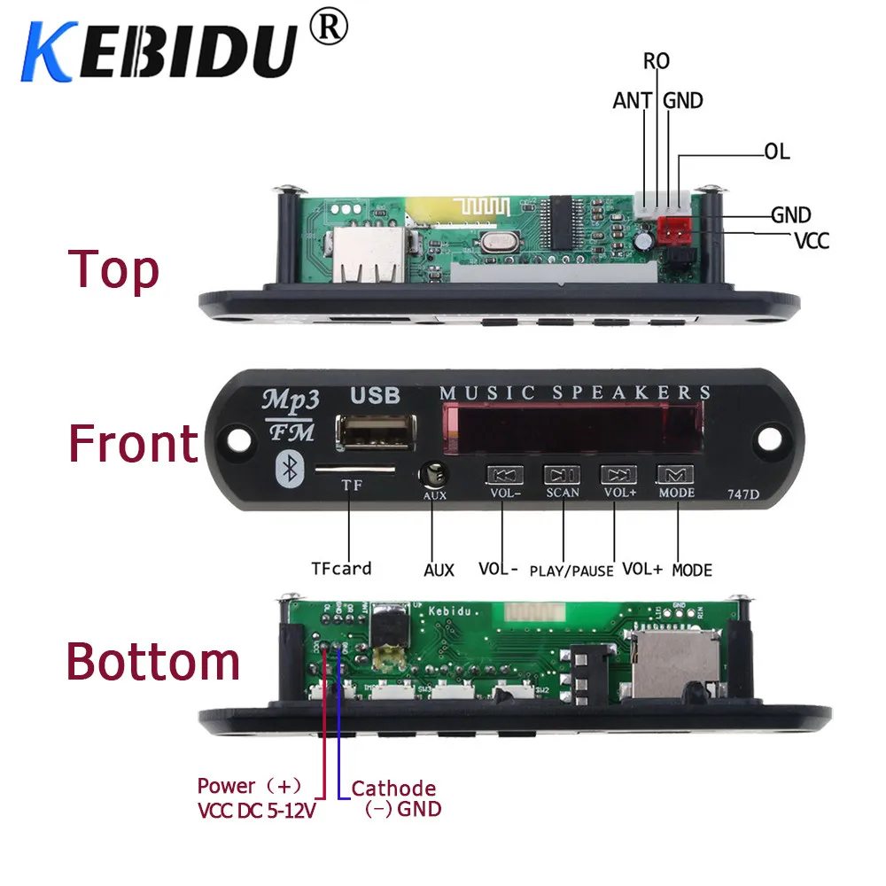 Kebidu Bluetooth 5 в 12 В декодер плата Handfree Автомобильный комплект MP3-плеер TF USB 3,5 мм AUX аудио FM радио для автомобиля для Iphone Android