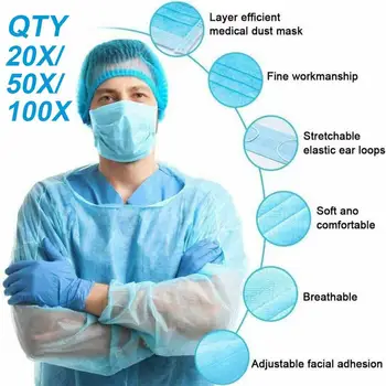 

50Pcs/Lot Disposable Masks 3-layer mascarillas Masks Dust Mouth Face Mask Protection Soft Protective Mask