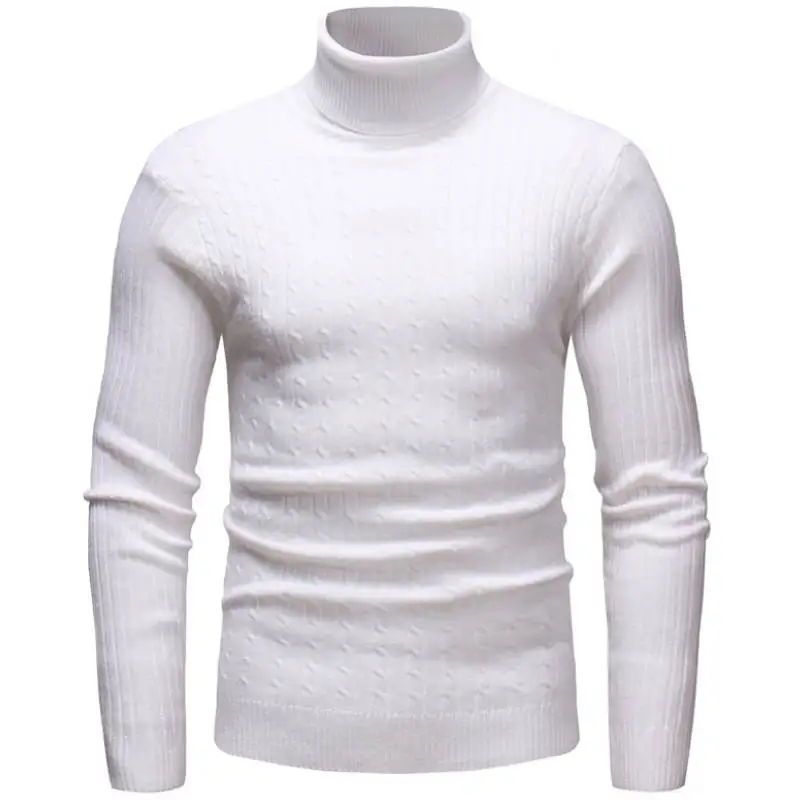 Winter High Neck Thick Warm Sweater Men Turtleneck Brand Mens Sweaters Slim Fit Pullover Men Knitwear Male Double collar - Цвет: Белый