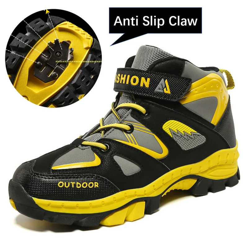 

Outdoor Hiking Shoes for Kids Boys Genuine Leather Waterproof Boots Winter Plush Ankle Boots Teenager Camping Shoe Sneakers