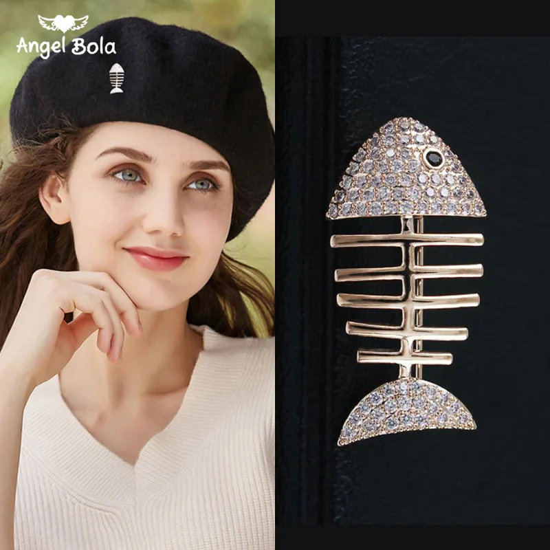 Современная микро проложить Фиш брошь кость серебристый оттенок черные глаза