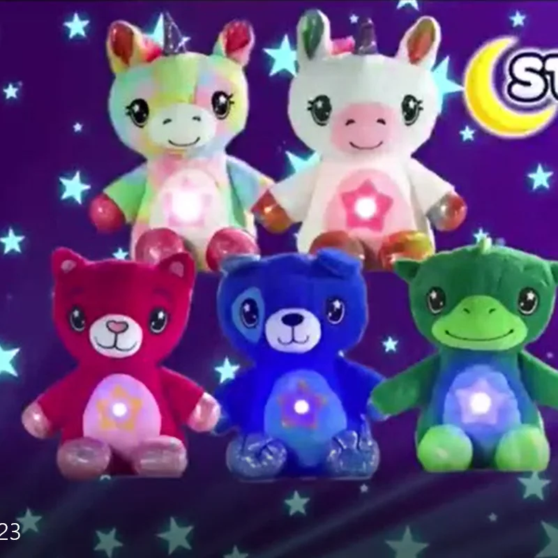 Animal relleno con proyector de luz en Star reconfortante de peluche de juguete | Juguete luz de la noche de peluche cachorro vientre sueño luces lámpara de muñeca