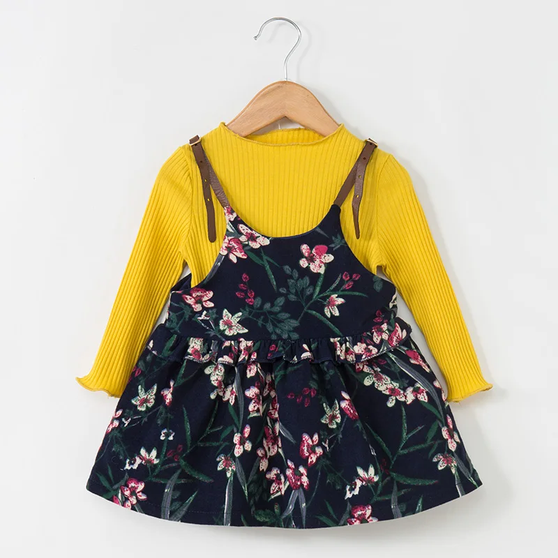 Платье для маленьких девочек осенние милые детские платья для маленьких девочек, футболка с длинными рукавами Топы, бальное платье, костюм с цветочным рисунком Одежда для маленьких девочек, платья - Цвет: AX320 Yellow