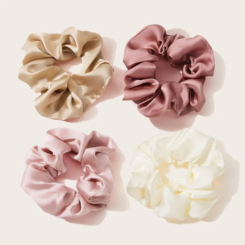 6pcs/lot Fashion Women Girls Silky Satin Hair Scrunchies Solid Stretch Elastic Hair Tie Simple Elegant Rubber Band Ponytail Tie