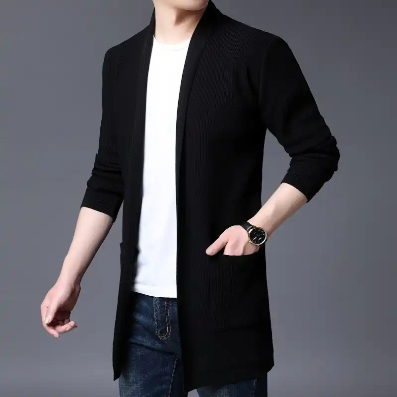 秋冬新カーディガン男性ファッション スリムフィットニットセーター男性ビッグポケットの装飾の V ネック男性カジュアルロングセーター 5 色 Cardigans Aliexpress