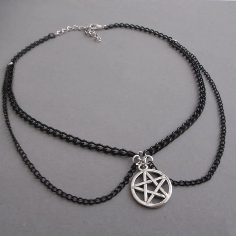 black pentagram choker necklace - gothic necklace - Image 2