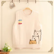 Корейский Свободный вязаный жилет с v-образным вырезом пуловер с вышивкой и пуговицами для трех щенков свитер 9419110812