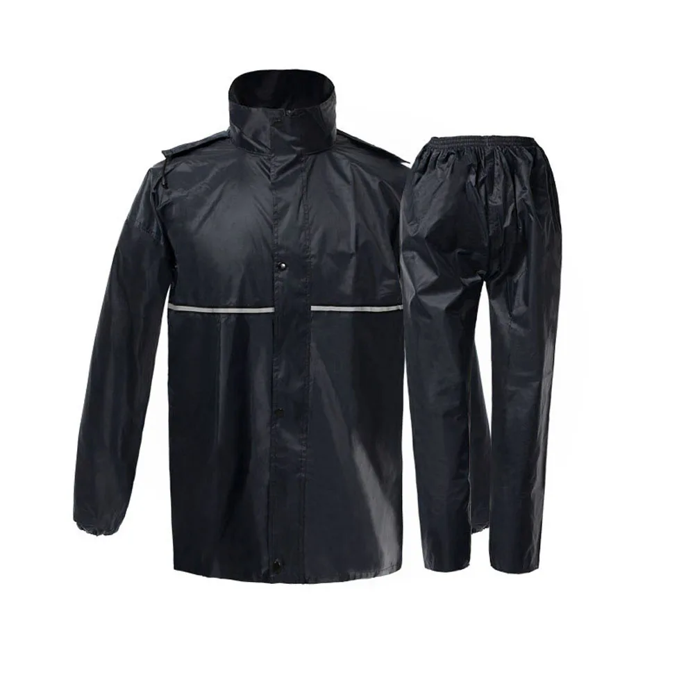Мужской женский комплект из 2 предметов, дождевик для взрослых, непромокаемое пальто, куртка, штаны, костюм, для улицы, кемпинга, альпинизма, мотоцикла, пончо FI - Цвет: Черный