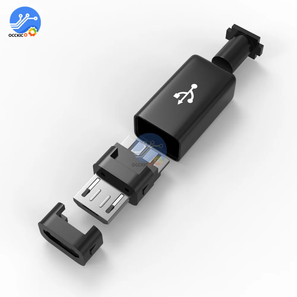 10 шт DIY Micro USB штекер разъемы Комплект ж/крышки черный
