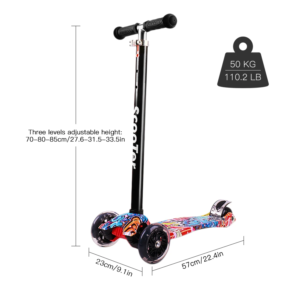 Foldable Scooter for 3-8 Year Kids Lightweight 3 Wheel Scooter Adjustable Height Children Balance Bike Light Flash Gift