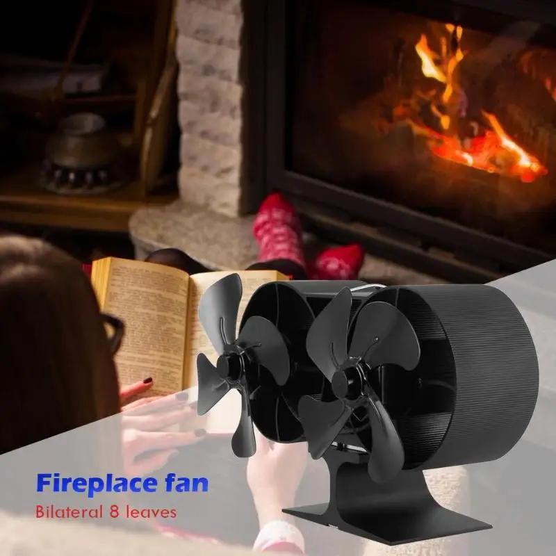 Low Noise Fireplace Fan Home Efficient Heat Distribution Aluminum Burner Heat Powered Stove Fan 8 Blades Ventilation Device