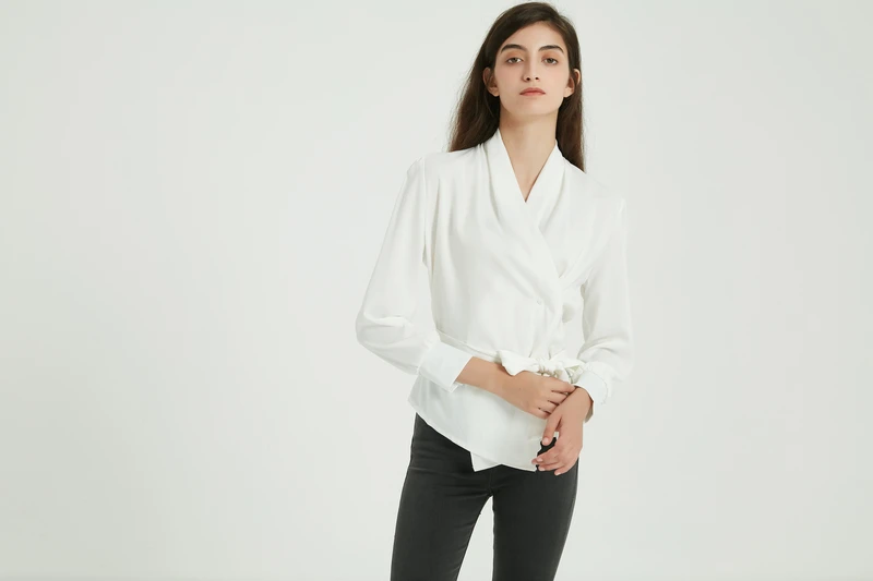 Wixra, Женская однотонная блузка с поясом, женские элегантные рубашки с длинным рукавом для офиса, свободные рубашки, осень-весна