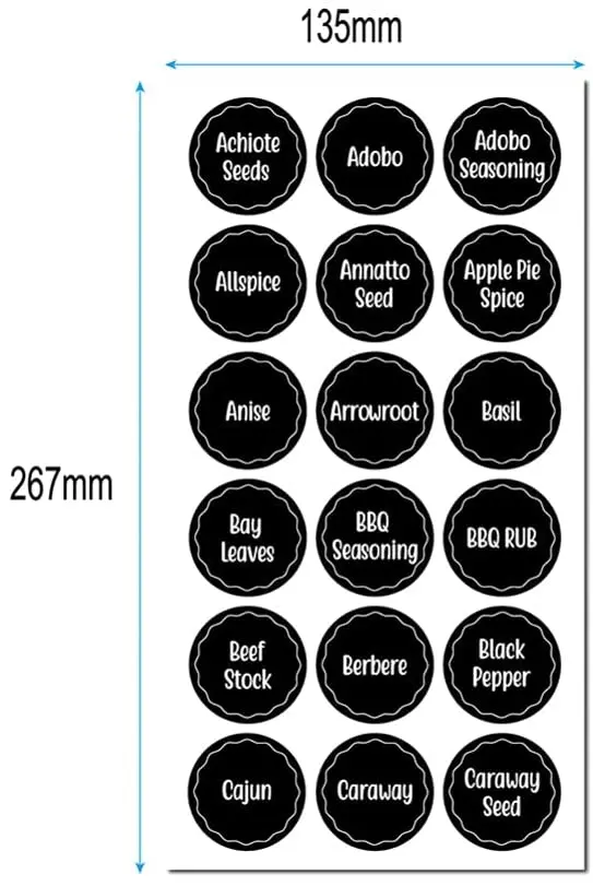 144pcs Printed Spice Jars Labels Practical Ingredients Spices Labels Stickers Spice Names Labels (Black)