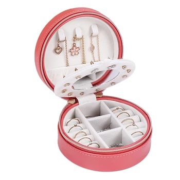 

Korean Style Fresh And Simple Girl Earrings Plate Jewelry Box Protable Leather Earrings Ring Multi-function Jewelry Storage Box