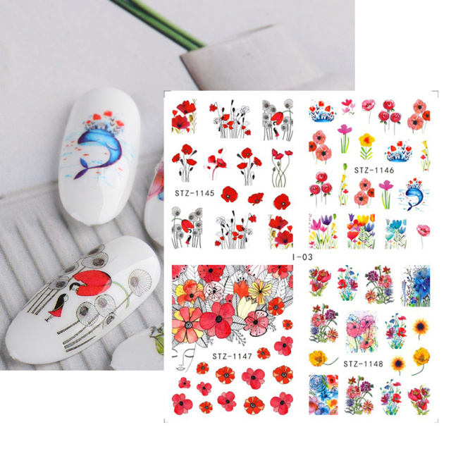 Leaf Vine Stickers For Nails Fashion Purple Flowers Water Sliders Butterfly Geometry Nail Art Decals Set LASTZ888-STZ891
