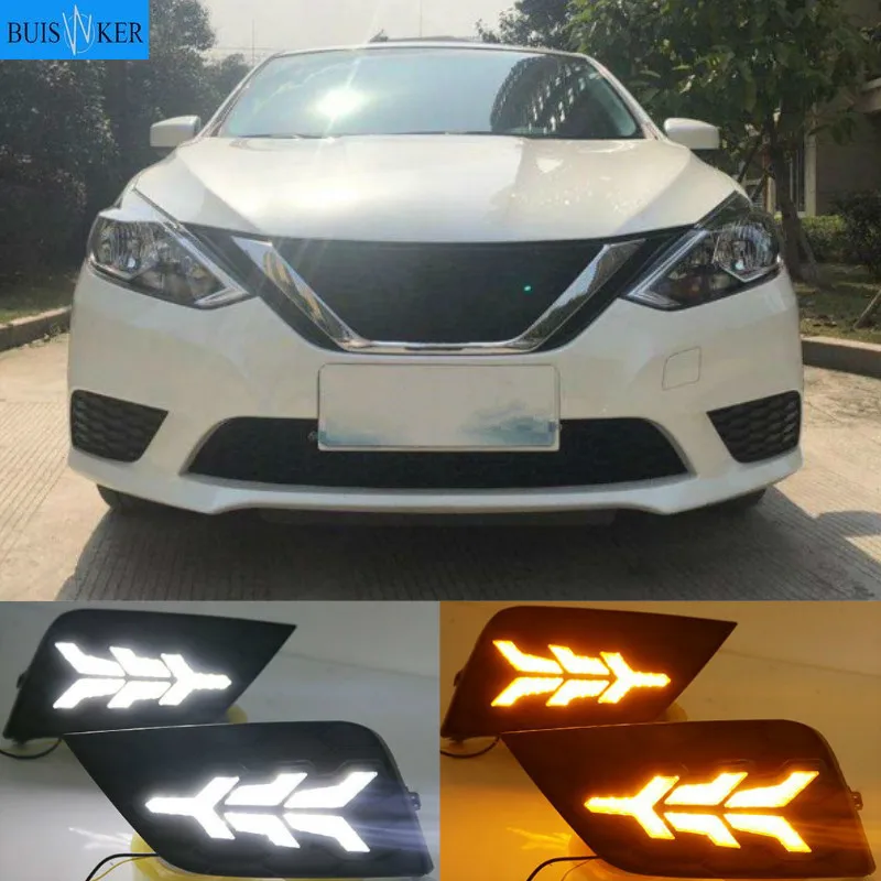 

Дневные ходовые огни для Nissan Sentra Sylphy 2016-2018, дневные светодиодные дневные ходовые огни с указателем поворота, противотуманная фара, 1 пара