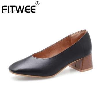 

FITWEE 4 Color Plus Size 31-46 Women Pumps Work Square Toe Shoes Woman Party Sexy Office Female Pumps Footwear
