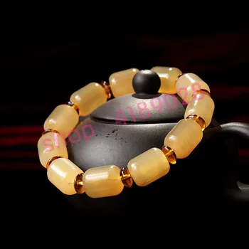 

Natural Tibetan sheep horn bucket shaped beads bracelet, horn carving crafts accessories.
