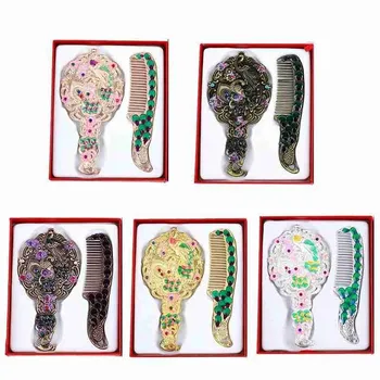 

European Creative Retro Makeup Mirror With Comb Set Gift Box Portable Retro Makeup Mirror Application Eyelash Makeup Tool
