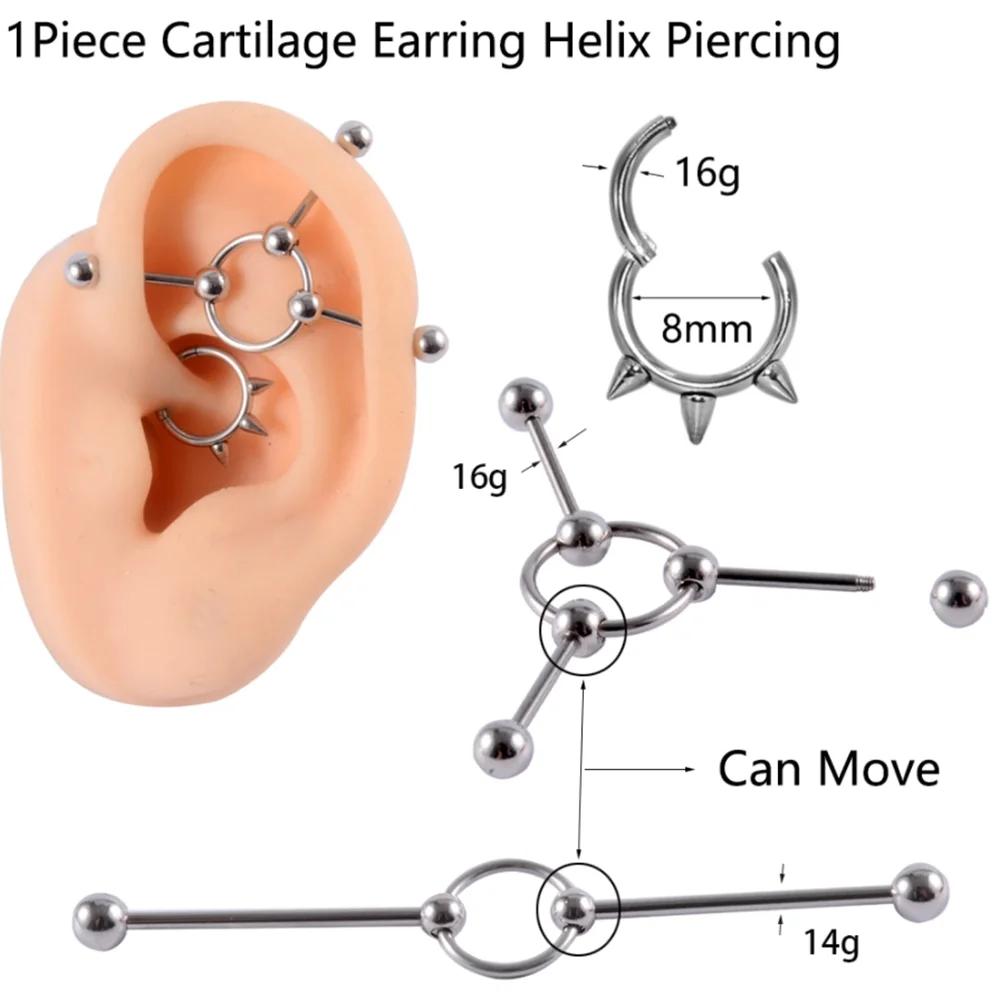 1piece Industrial Barbell Ring Surgical Steel Can Move Cartilage