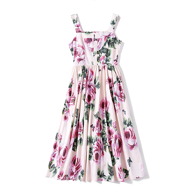 Banulin Designer Women Dress High Quality 2021 Summer Runway Fashion Spaghetti Strap Backless Flower Print Boho Short Dress