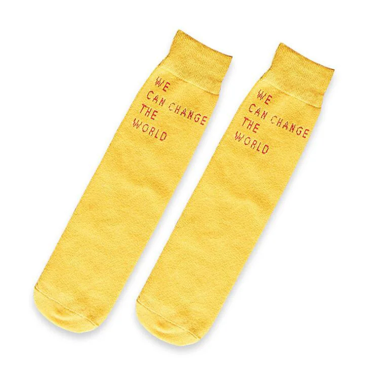 yellow Модные детские гольфы с надписями длинные хлопковые носки для девочек От 3 до 10 лет Детские забавные носки Calcetines высокого качества - Цвет: yellow