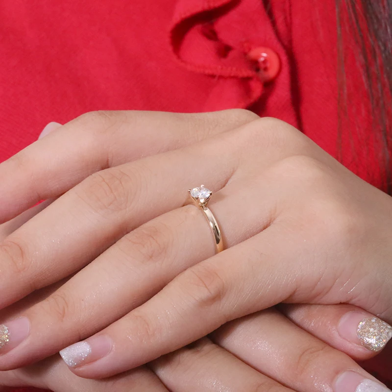 Кольцо из Белого муассанита AEAW, 0.3ct, 4 мм, круглая бриллиантовая огранка, кольцо из муассанита, бриллиантовое кольцо, 14 k, розовое золото