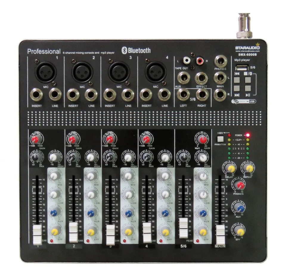 6ch pure mixer for pa dj church audio ktv karaoke with mp3 play