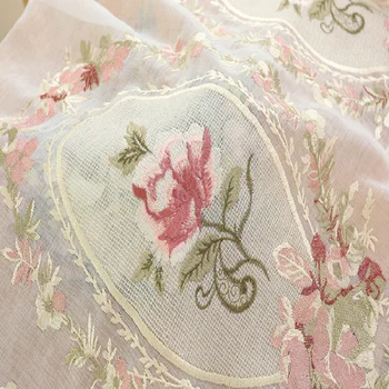 

European Style Curtains for Living dining Room Bedroom Mirror Peony Embroidery Curtains Tulle Finished Product Customization