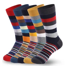 5 Pairs Fashion Colorful Pure Men Cotton Dress Socks Large Size Stripe Grid Pure Funny Crazy Casual Men Calf Socks