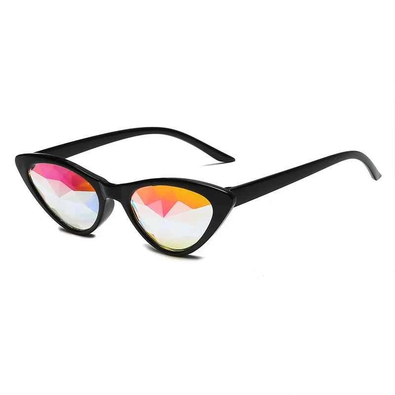 YOOSKE Винтажные Солнцезащитные очки кошачий глаз для мужчин и женщин Rave фестиваль Калейдоскоп очки Брендовые дизайнерские модные вечерние queen подарок - Цвет линз: black