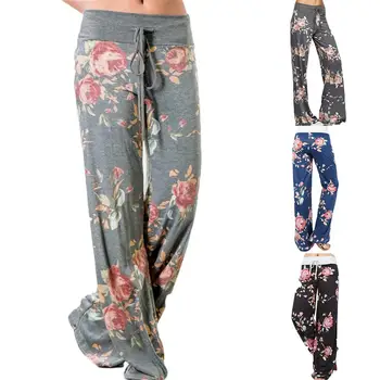 

Fashion Women Pants Trousers Floral Loose Casual Pants High Waist Wide Legged Trousers Drawstring Slacks For Women Trousers