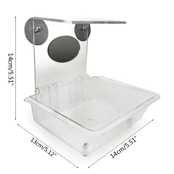 

Transparent Acrylic Bird Feeder with Mirror Pet Food Water Bowl Box Container
