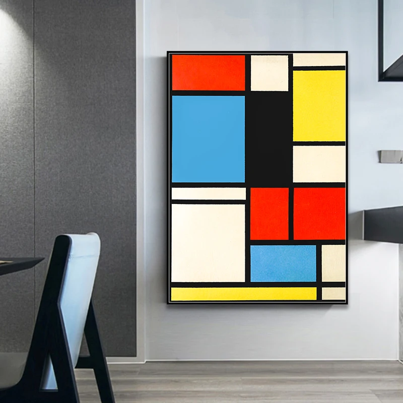 Decorazioni Per La Casa Piet Corniere Mondrian Arte Classica Geometria Linea Rosso Blu Giallo Composizione Stampa Su Tela Pittura Poster Decorazione D