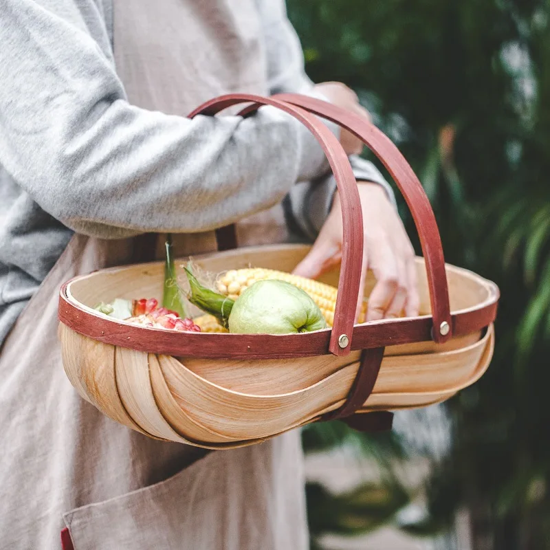 

Handmade Rattan Storage Container Wooden Storage Basket Sundries Organizer With Handle Bread Basket Food Kitchen Storage