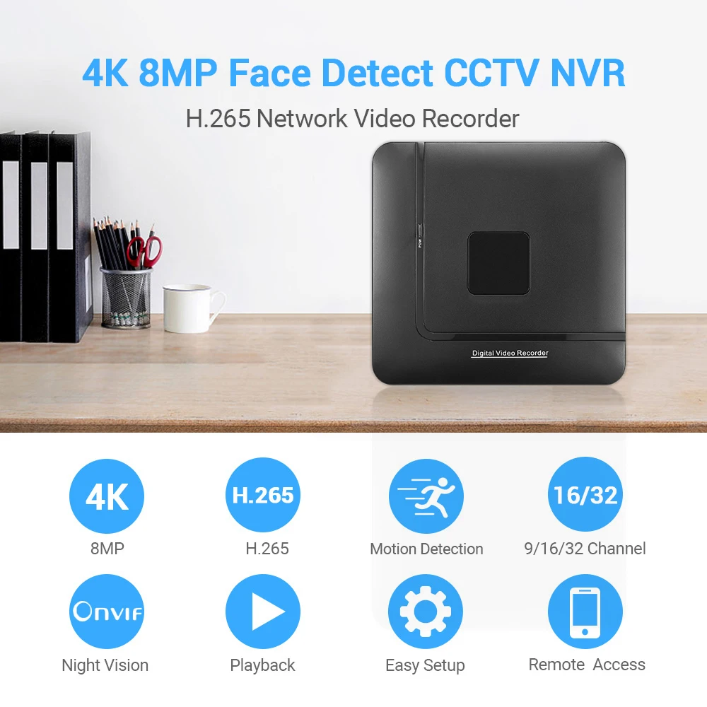 best home security camera H.265 CCTV 4K NVR 9CH/16CH/32CH 8MP Mini Onvif Network Video Recorder Face Detection Email Alert IE Cloud Max 4K Video Output wireless hidden camera