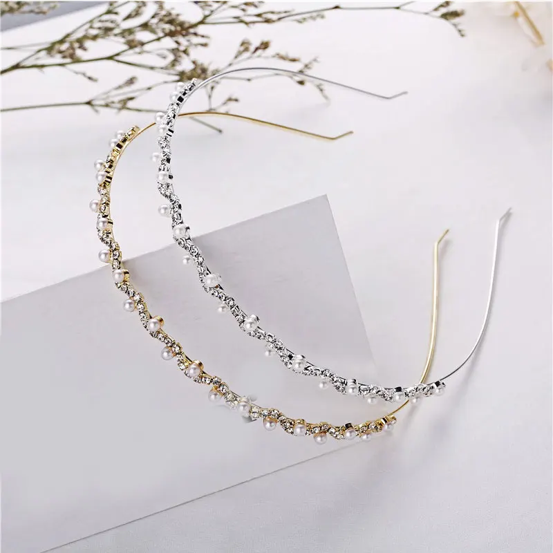 Hot Sale Crystal Rhinestone Pearls Wave Headband Women Bridal Wedding Hair Accessories Stretch Hairbands Hoop Girl Headwear |