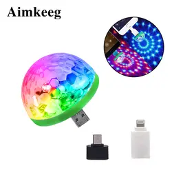 Aimkeeg RGB Mini-USB LED Света Партии Портативный звук Управление волшебный шар 3 W мини красочный DJ Магия дискотека этап подсветка для мобильного