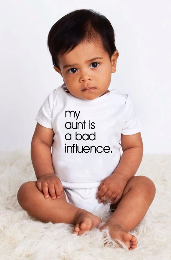 

My Aunt Is A Bad Influence Summer Newborn Funny Romper Infant Boys Girls Short Sleeve Jumpsuit Toddler Baby Cute Clothes