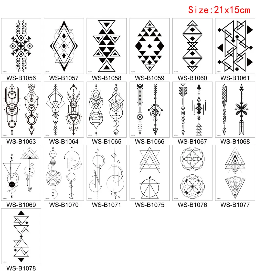 Black Temporary Tattoo Henna Geometry Totem Arrow Triangle Woman Man Jewelry Bracelet Wrist Arm Chest Art Sticker Small Tattoo (5)