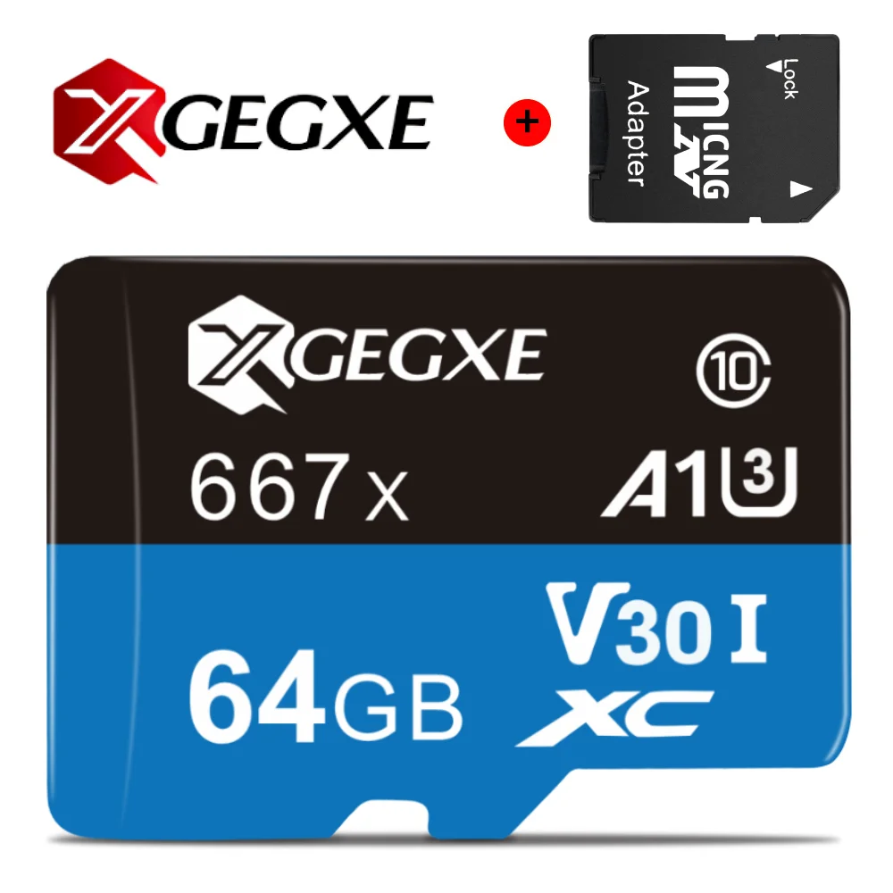 Карта памяти XGEGXE 64 Гб Micro SD карта 32 Гб 128 ГБ 256 ГБ 512 ГБ TF Карта Cartao de memoria класс 10 для планшета до 98 МБ/с - Емкость: 64GB with adapter