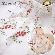 100x135 см маленький красный цветок вышитый марлевый Тюль Ткань для DIY свадебное платье с вуалью юбка-пачка одежда сетчатая кружевная ткань материал